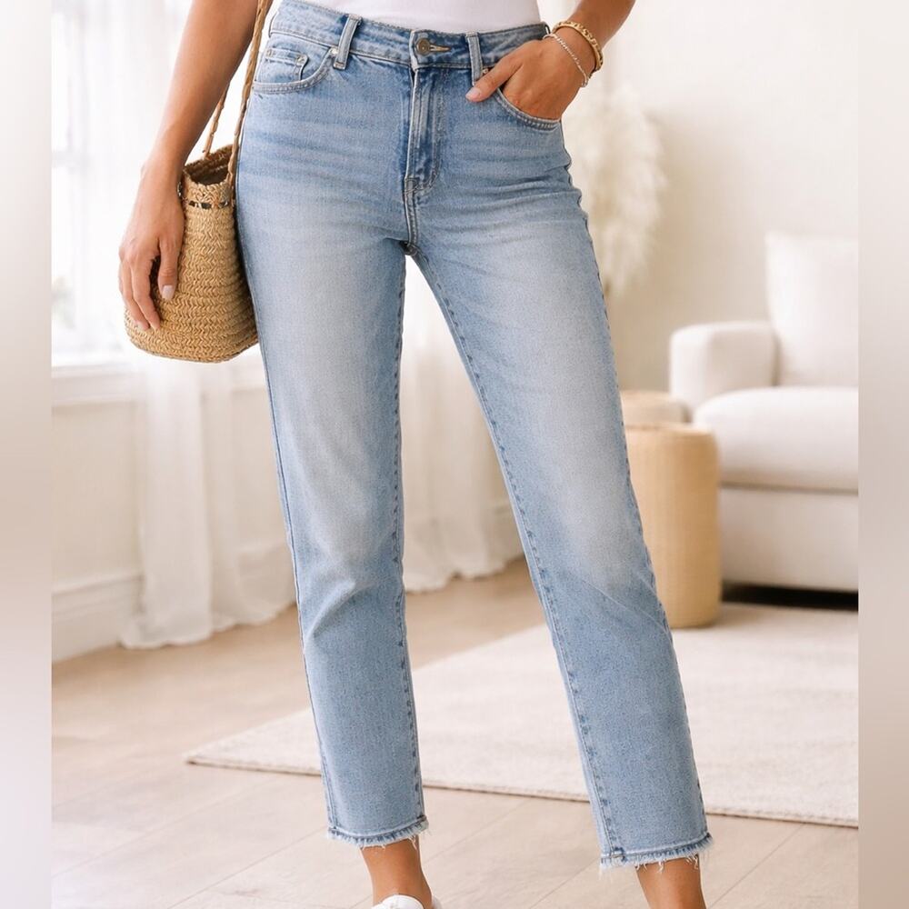 PAIGE Jimmy Jimmy Crop Jeans 29 Light Wash Distressed Hem Boyfriend Fit
